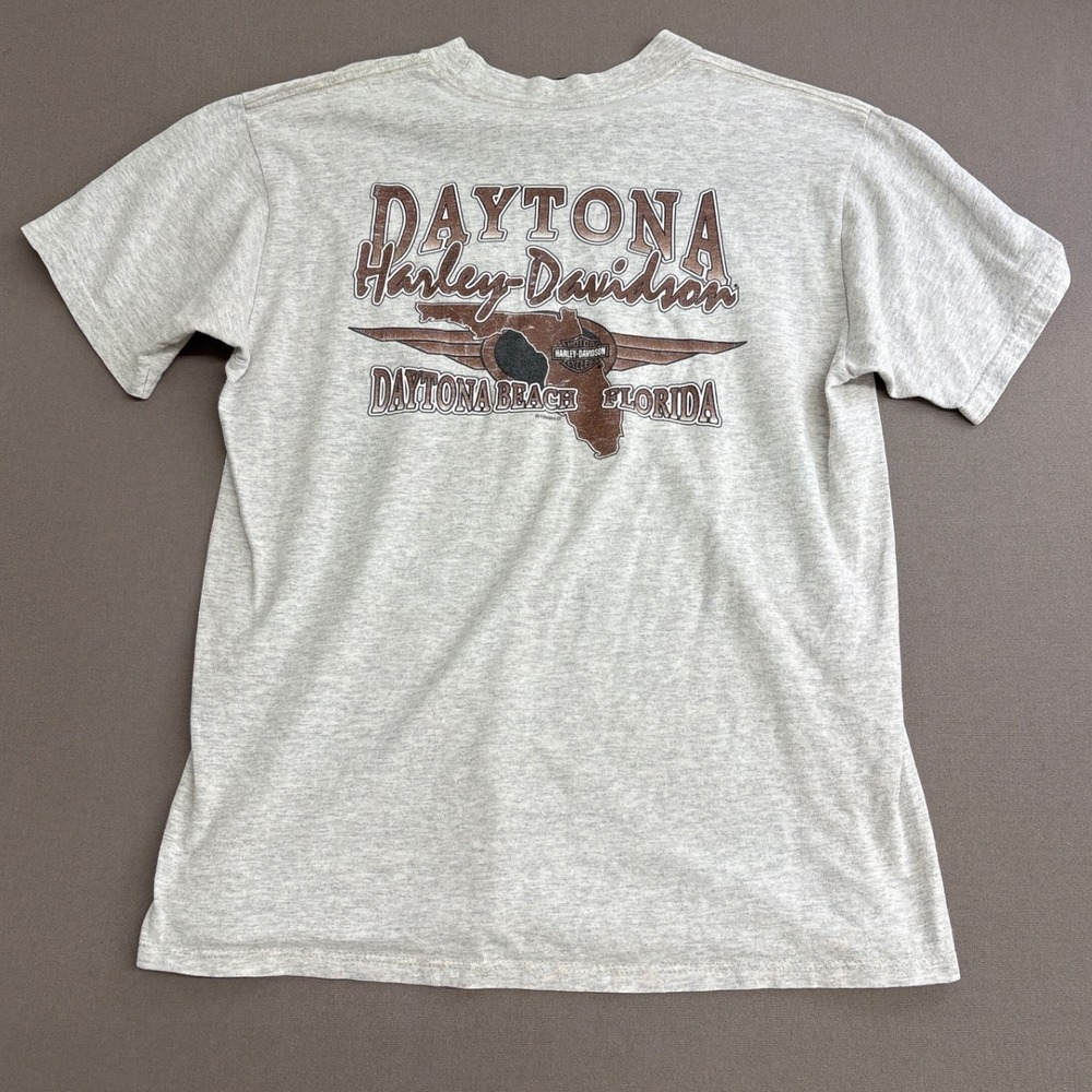 Vintage 90s Harley Davidson Daytona Beach Florida Pocket T-Shirt Gray Large